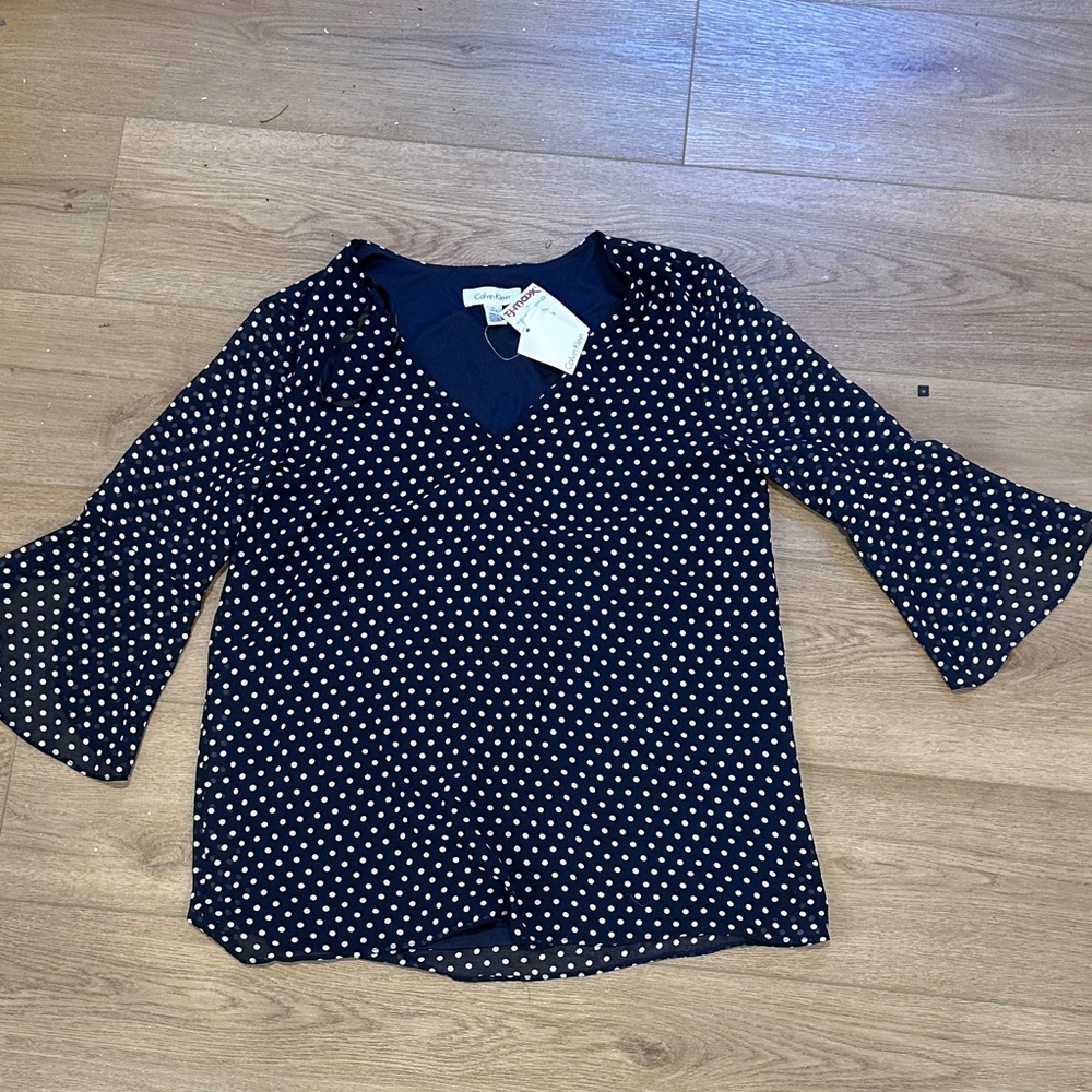 Calvin Klein Navy Polka Dot Blouse